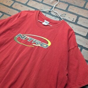 Nitro Men's XL Y2K Red Bass Fishing Graphic Tee T-Shirt Ignite Your Passion